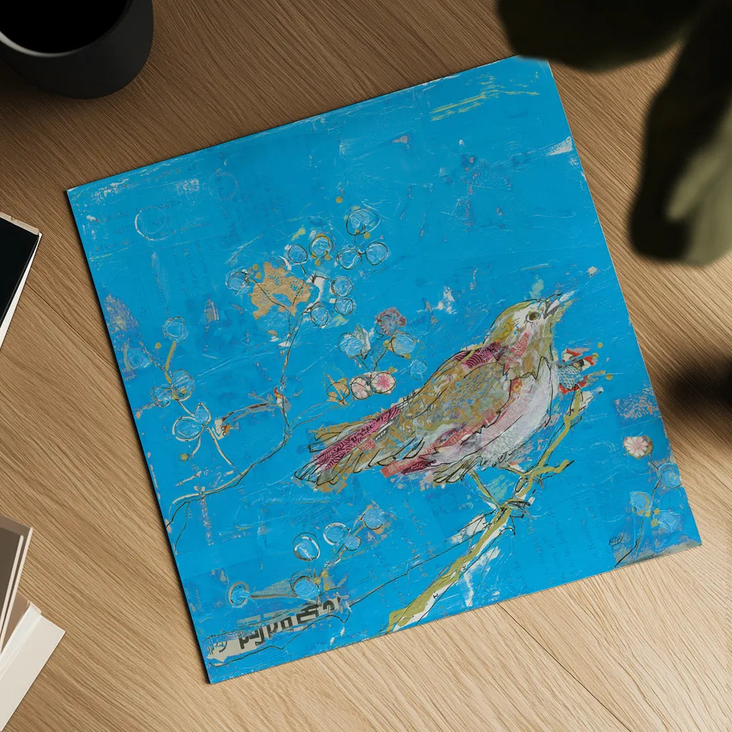 Birds of a Feather v2 Blue by Kellie Day. Shown as a detailed flat fine art print, highlighting archival giclee quality. Available as an archival giclee rolled canvas, fine art paper, or poster print. SKU 36083a.