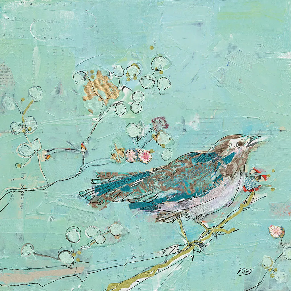 Birds of a Feather v2 with Teal by Kellie Day. SKU 30391a. Archival Giclee Fine art print for wall decor.