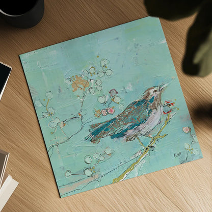 Birds of a Feather v2 with Teal by Kellie Day. Shown as a detailed flat fine art print, highlighting archival giclee quality. Available as an archival giclee rolled canvas, fine art paper, or poster print. SKU 30391a.
