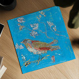 Blue Bird by Kellie Day. Shown as a detailed flat fine art print, highlighting archival giclee quality. Available as an archival giclee rolled canvas, fine art paper, or poster print. SKU 36084a.