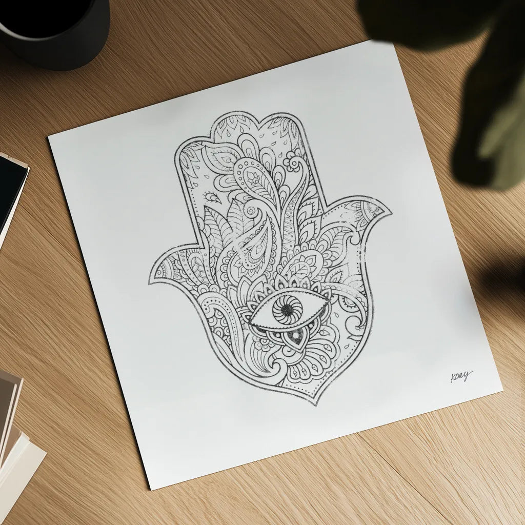Buddha Hamsa Eye by Kellie Day. Shown as a detailed flat fine art print, highlighting archival giclee quality. Available as an archival giclee rolled canvas, fine art paper, or poster print. SKU 72720a.