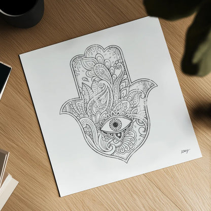 Buddha Hamsa Eye by Kellie Day. Shown as a detailed flat fine art print, highlighting archival giclee quality. Available as an archival giclee rolled canvas, fine art paper, or poster print. SKU 72720a.