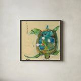 Chentes Turtle by Kellie Day. Shown in a sleek black glass frame for a contemporary gallery look. Available as an archival giclee rolled canvas, fine art paper, or poster print. SKU 27635a.