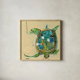 Chentes Turtle by Kellie Day. Shown in a natural wood glass frame for a timeless modern aesthetic. Available as an archival giclee rolled canvas, fine art paper, or poster print. SKU 27635a.