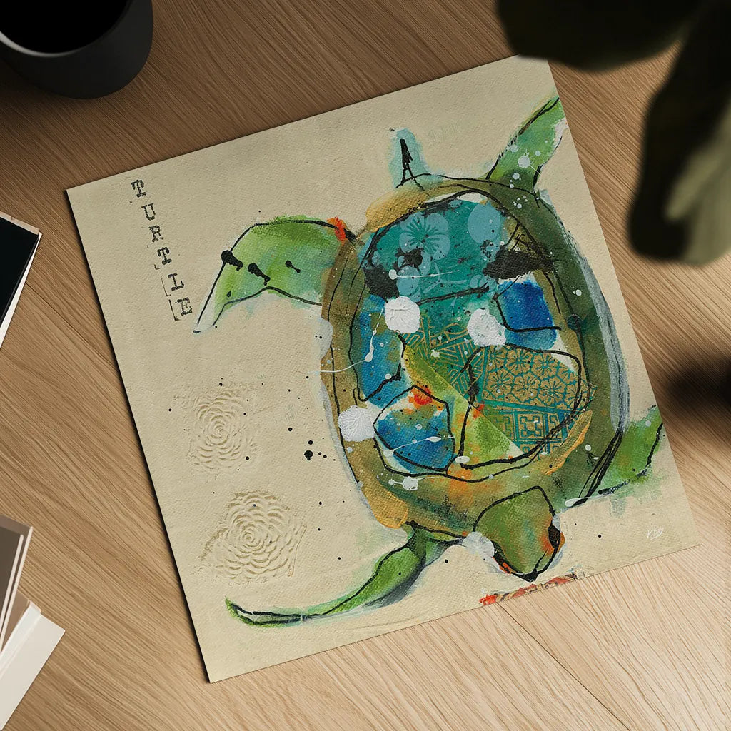 Chentes Turtle Light by Kellie Day. Shown as a detailed flat fine art print, highlighting archival giclee quality. Available as an archival giclee rolled canvas, fine art paper, or poster print. SKU 28181a.