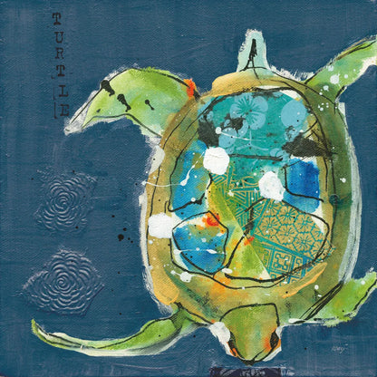 Chentes Turtle on Blue by Kellie Day. SKU 75513a. Archival Giclee Fine art print for wall decor.