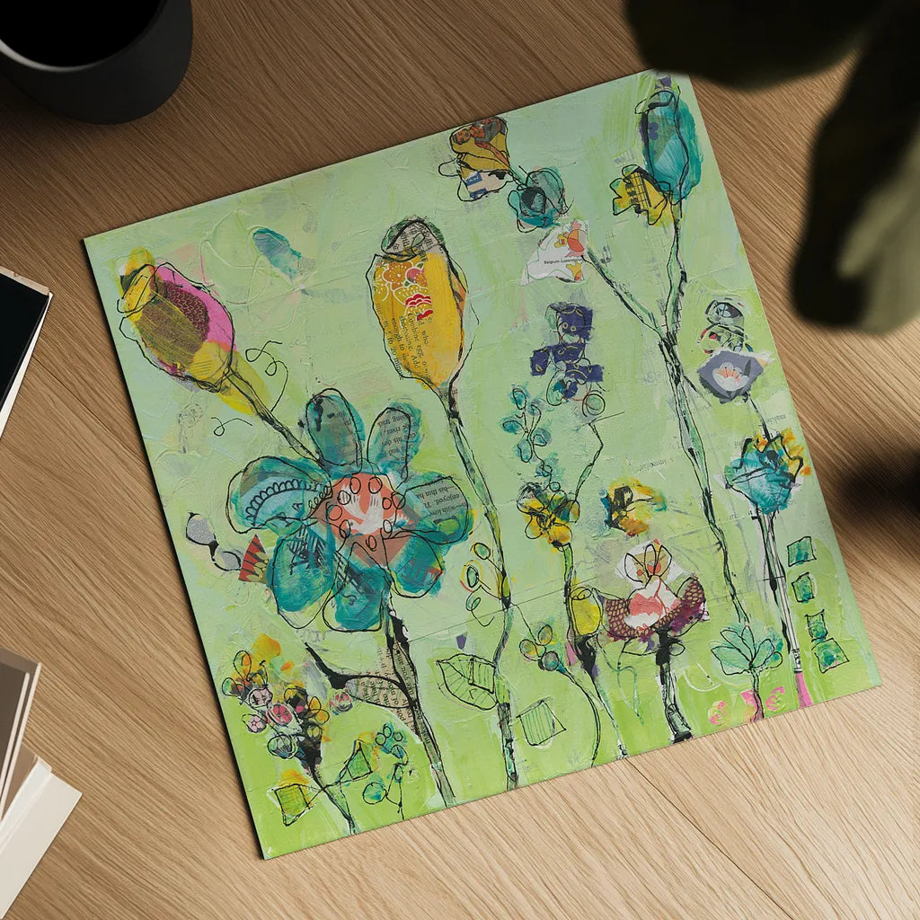 Doodle Garden by Kellie Day. Shown as a detailed flat fine art print, highlighting archival giclee quality. Available as an archival giclee rolled canvas, fine art paper, or poster print. SKU 27632a.