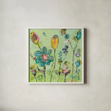Doodle Garden by Kellie Day. Shown in a crisp white glass frame for a clean and minimalist style. Available as an archival giclee rolled canvas, fine art paper, or poster print. SKU 27632a.