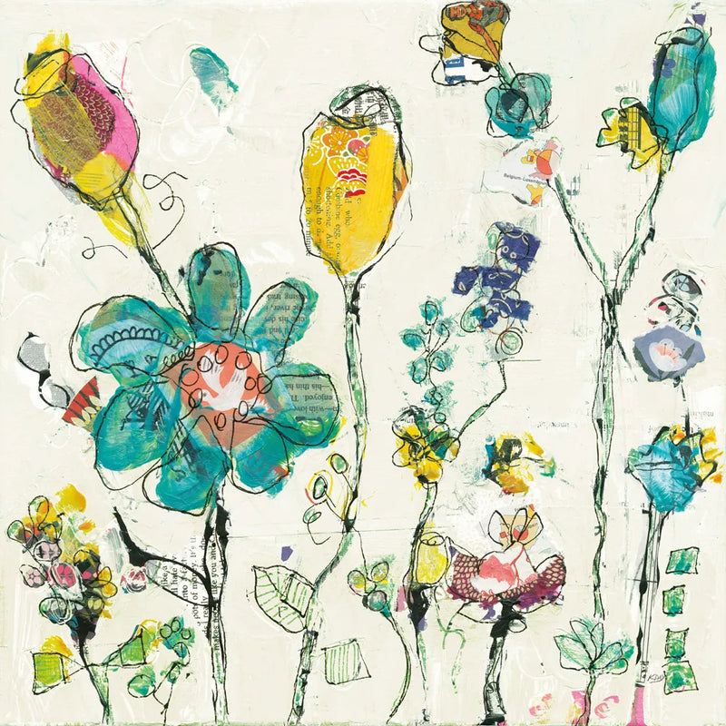 Doodle Garden Cream by Kellie Day. SKU 36082a. Archival Giclee Fine art print for wall decor.