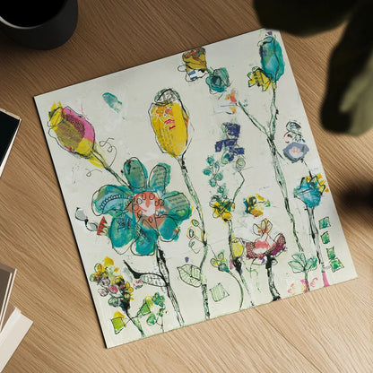 Doodle Garden Cream by Kellie Day. Shown as a detailed flat fine art print, highlighting archival giclee quality. Available as an archival giclee rolled canvas, fine art paper, or poster print. SKU 36082a.