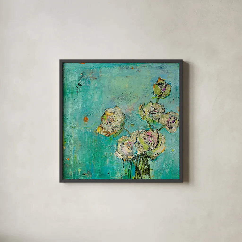 Effulgence by Kellie Day. Shown in a sleek black glass frame for a contemporary gallery look. Available as an archival giclee rolled canvas, fine art paper, or poster print. SKU 21663a.