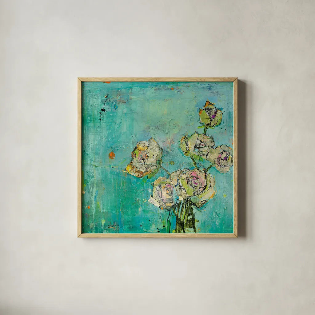 Effulgence by Kellie Day. Shown in a natural wood glass frame for a timeless modern aesthetic. Available as an archival giclee rolled canvas, fine art paper, or poster print. SKU 21663a.