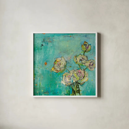 Effulgence by Kellie Day. Shown in a crisp white glass frame for a clean and minimalist style. Available as an archival giclee rolled canvas, fine art paper, or poster print. SKU 21663a.