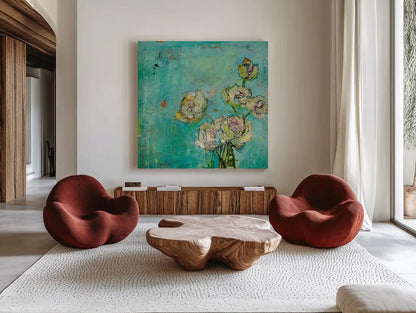 Effulgence by Kellie Day. Shown as extra-large giant wall art in a modern living room. Available as an archival giclee rolled canvas, fine art paper, or poster print. SKU 21663a.