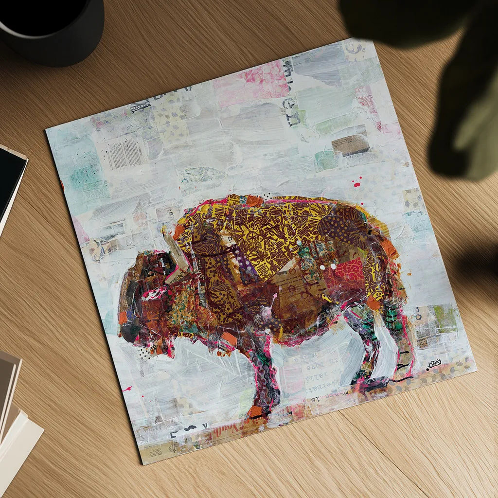 El Buffalo by Kellie Day. Shown as a detailed flat fine art print, highlighting archival giclee quality. Available as an archival giclee rolled canvas, fine art paper, or poster print. SKU 29096a.