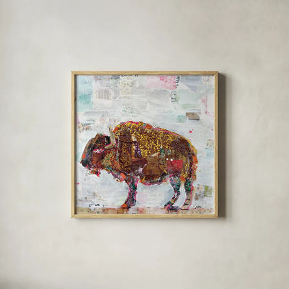 El Buffalo by Kellie Day. Shown in a natural wood glass frame for a timeless modern aesthetic. Available as an archival giclee rolled canvas, fine art paper, or poster print. SKU 29096a.