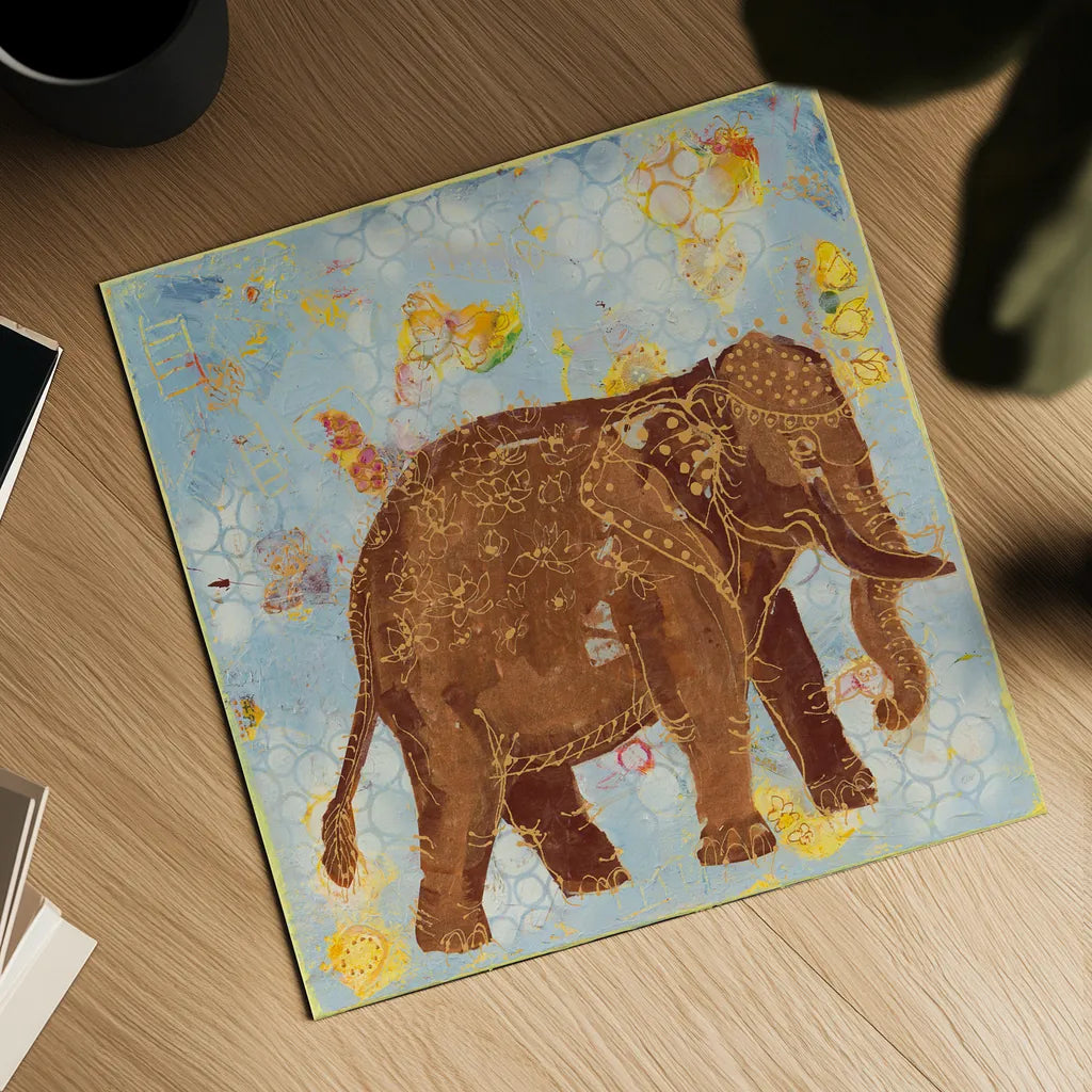 Elephant by Kellie Day. Shown as a detailed flat fine art print, highlighting archival giclee quality. Available as an archival giclee rolled canvas, fine art paper, or poster print. SKU 39677a.