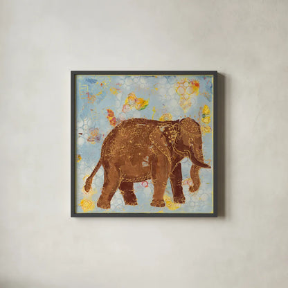 Elephant by Kellie Day. Shown in a sleek black glass frame for a contemporary gallery look. Available as an archival giclee rolled canvas, fine art paper, or poster print. SKU 39677a.