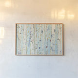 Far From Blue III Gold Leaves by Kellie Day. shown as a paper print in a natural frame. Available as a archival giclee rolled canvas, fine art paper, or poster print. SKU 24848i.