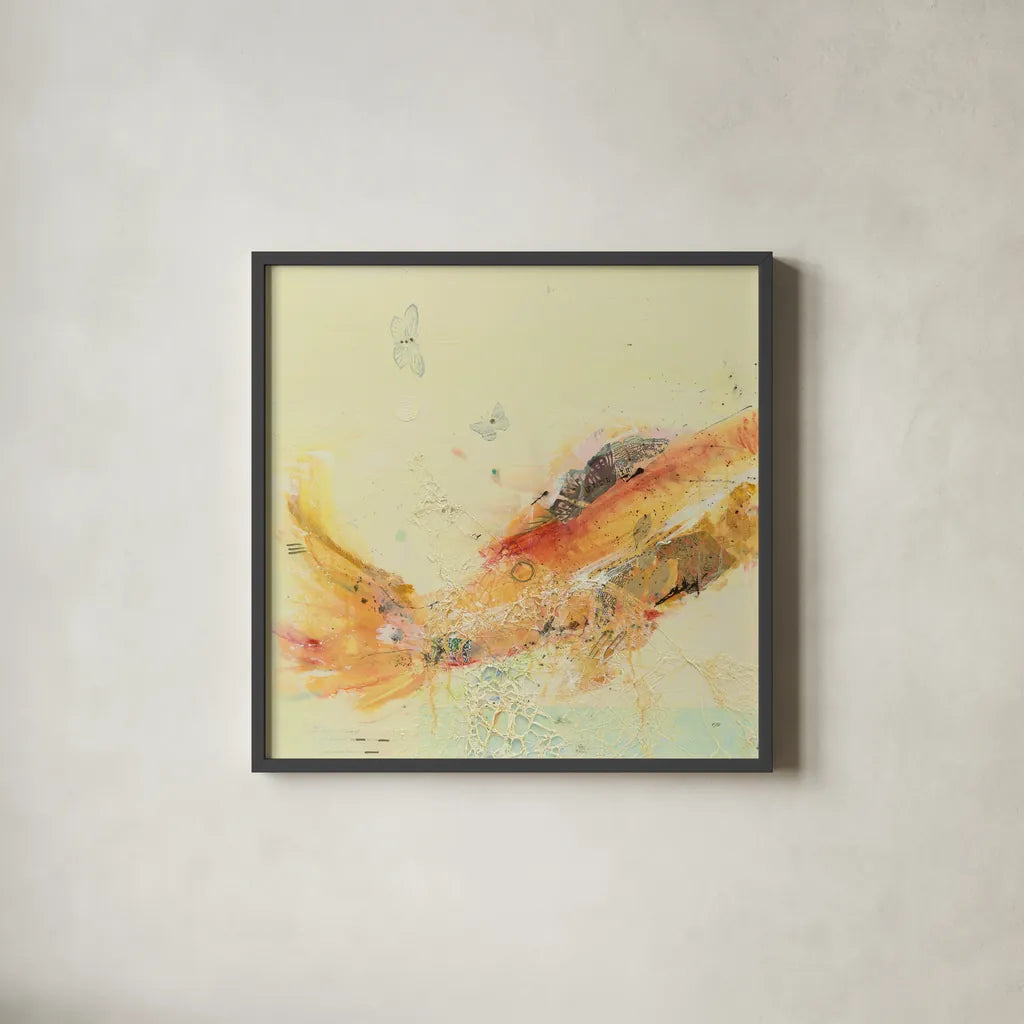 Fish in the Sea I by Kellie Day. Shown in a sleek black glass frame for a contemporary gallery look. Available as an archival giclee rolled canvas, fine art paper, or poster print. SKU 21130a.