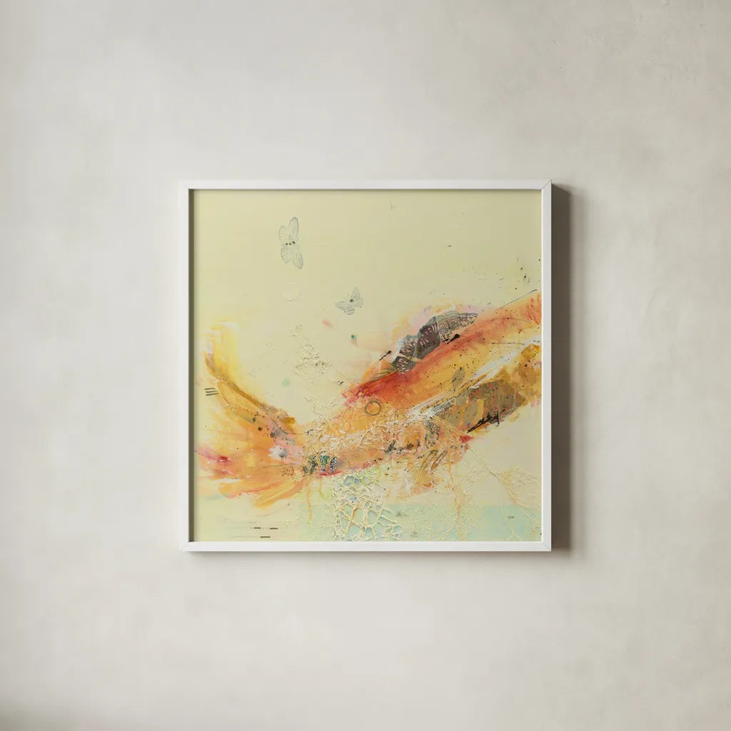Fish in the Sea I by Kellie Day. Shown in a crisp white glass frame for a clean and minimalist style. Available as an archival giclee rolled canvas, fine art paper, or poster print. SKU 21130a.