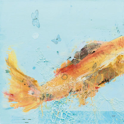 Fish in the Sea I Aqua by Kellie Day. SKU 36057a. Archival Giclee Fine art print for wall decor.