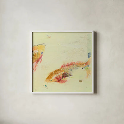 Fish in the Sea II by Kellie Day. Shown in a crisp white glass frame for a clean and minimalist style. Available as an archival giclee rolled canvas, fine art paper, or poster print. SKU 21131a.