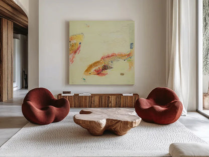 Fish in the Sea II by Kellie Day. Shown as extra-large giant wall art in a modern living room. Available as an archival giclee rolled canvas, fine art paper, or poster print. SKU 21131a.