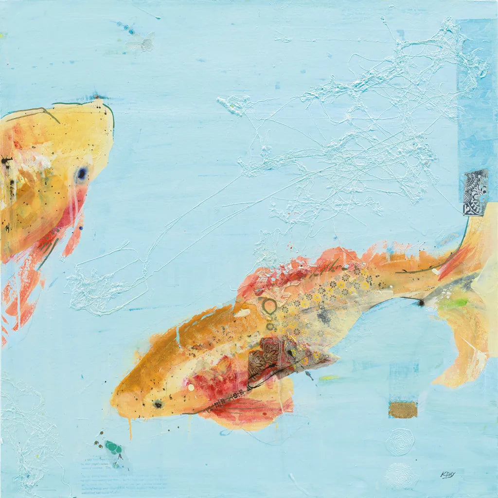Fish in the Sea II Aqua by Kellie Day. SKU 36058a. Archival Giclee Fine art print for wall decor.