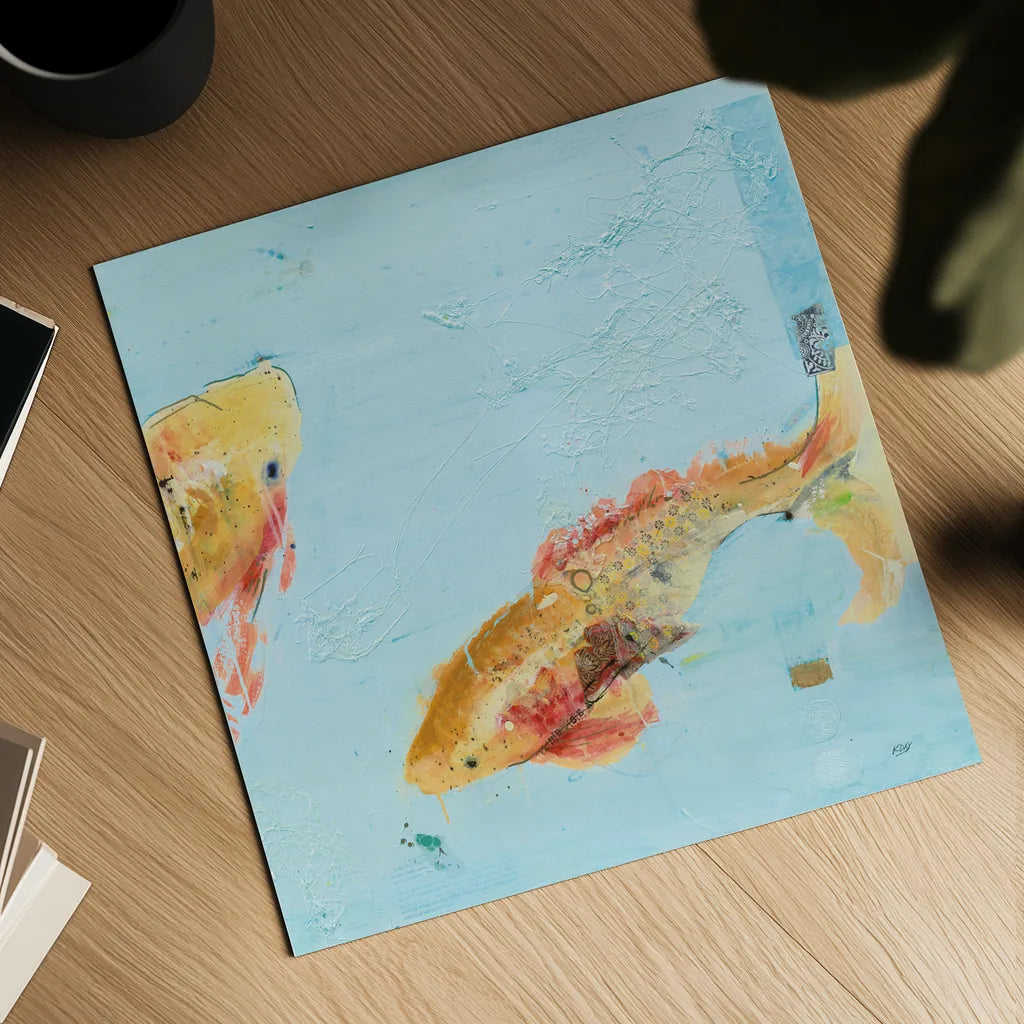 Fish in the Sea II Aqua by Kellie Day. Shown as a detailed flat fine art print, highlighting archival giclee quality. Available as an archival giclee rolled canvas, fine art paper, or poster print. SKU 36058a.