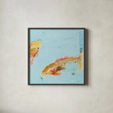 Fish in the Sea II Aqua by Kellie Day. Shown in a sleek black glass frame for a contemporary gallery look. Available as an archival giclee rolled canvas, fine art paper, or poster print. SKU 36058a.