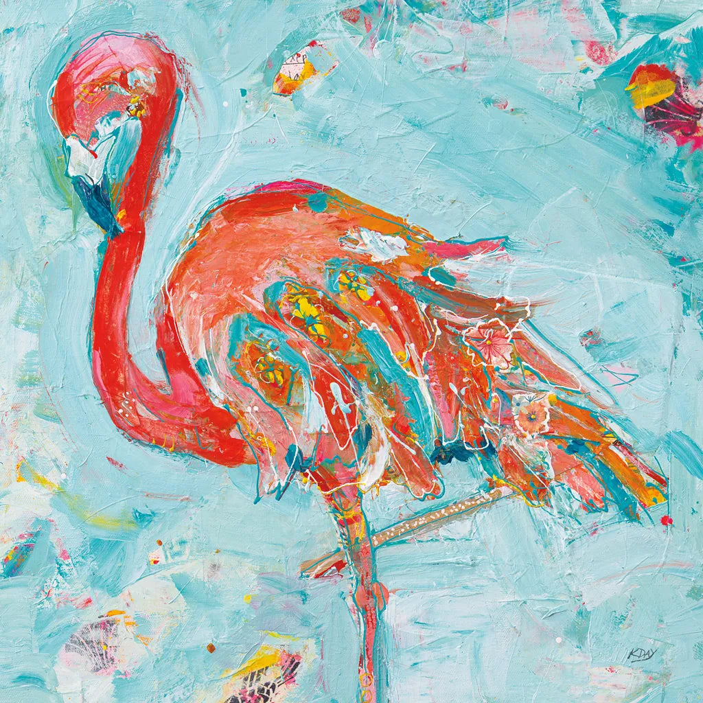 Flamingo Bright by Kellie Day. SKU 37669a. Archival Giclee Fine art print for wall decor.