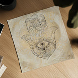 Hamsa Eye Neutral by Kellie Day. Shown as a detailed flat fine art print, highlighting archival giclee quality. Available as an archival giclee rolled canvas, fine art paper, or poster print. SKU 70610a.