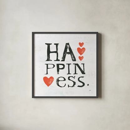 Happiness by Kellie Day. Shown in a sleek black glass frame for a contemporary gallery look. Available as an archival giclee rolled canvas, fine art paper, or poster print. SKU 29367a.