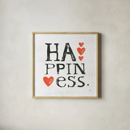 Happiness by Kellie Day. Shown in a natural wood glass frame for a timeless modern aesthetic. Available as an archival giclee rolled canvas, fine art paper, or poster print. SKU 29367a.