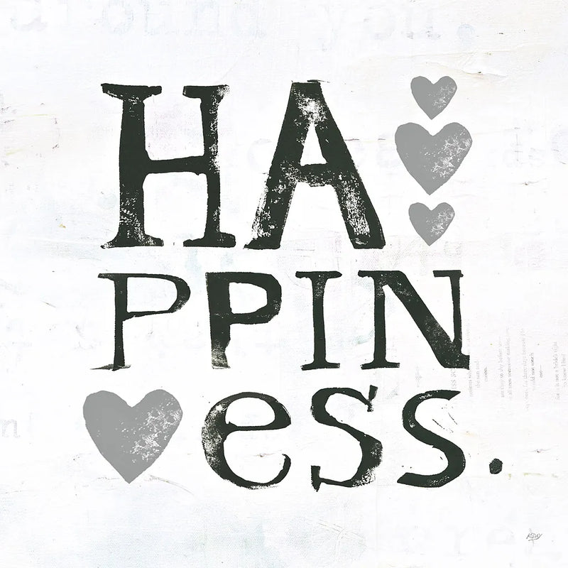 Happiness Gray Hearts by Kellie Day. SKU 31339a. Archival Giclee Fine art print for wall decor.