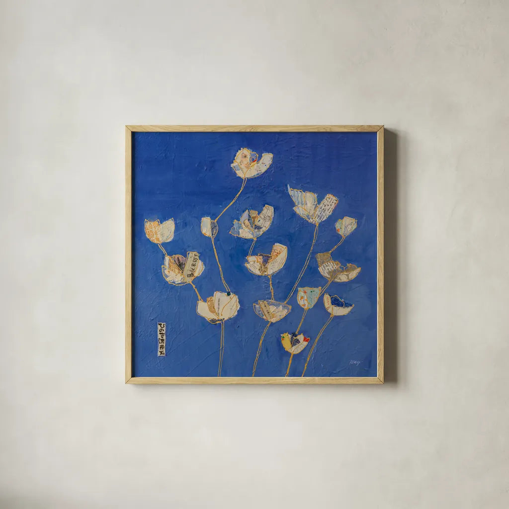 Kims Tulips Crop by Kellie Day. Shown in a natural wood glass frame for a timeless modern aesthetic. Available as an archival giclee rolled canvas, fine art paper, or poster print. SKU 72828a.