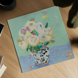 Kristens Peonies by Kellie Day. Shown as a detailed flat fine art print, highlighting archival giclee quality. Available as an archival giclee rolled canvas, fine art paper, or poster print. SKU 70556a.