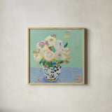 Kristens Peonies by Kellie Day. Shown in a natural wood glass frame for a timeless modern aesthetic. Available as an archival giclee rolled canvas, fine art paper, or poster print. SKU 70556a.