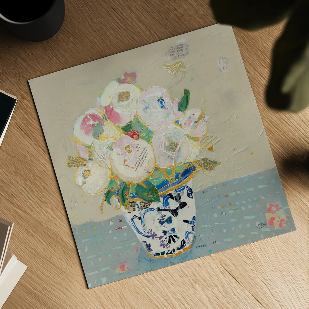 Kristens Peonies Neutral by Kellie Day. Shown as a detailed flat fine art print, highlighting archival giclee quality. Available as an archival giclee rolled canvas, fine art paper, or poster print. SKU 70611a.