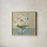 Kristens Peonies Neutral by Kellie Day. Shown in a natural wood glass frame for a timeless modern aesthetic. Available as an archival giclee rolled canvas, fine art paper, or poster print. SKU 70611a.