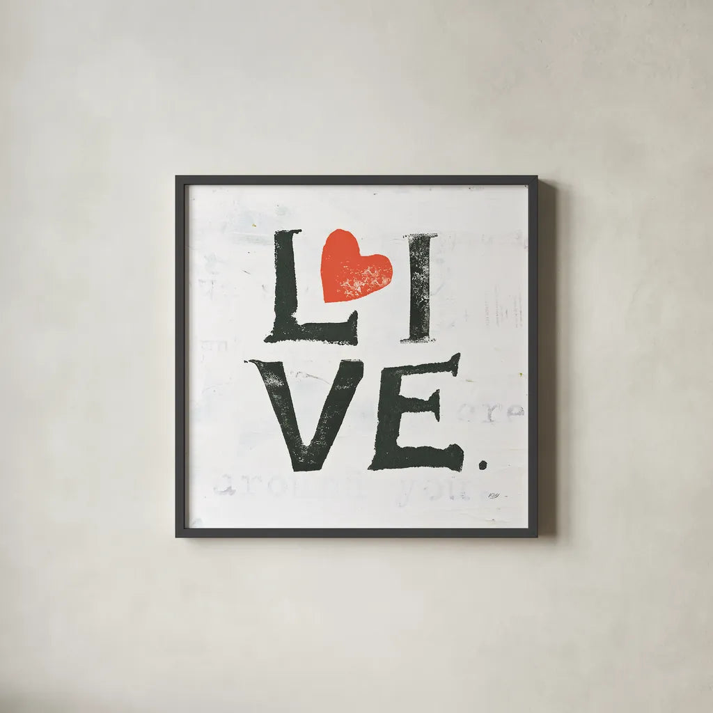 Live by Kellie Day. Shown in a sleek black glass frame for a contemporary gallery look. Available as an archival giclee rolled canvas, fine art paper, or poster print. SKU 29369a.