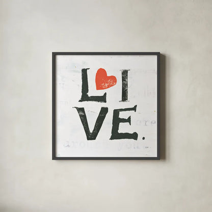 Live by Kellie Day. Shown in a sleek black glass frame for a contemporary gallery look. Available as an archival giclee rolled canvas, fine art paper, or poster print. SKU 29369a.