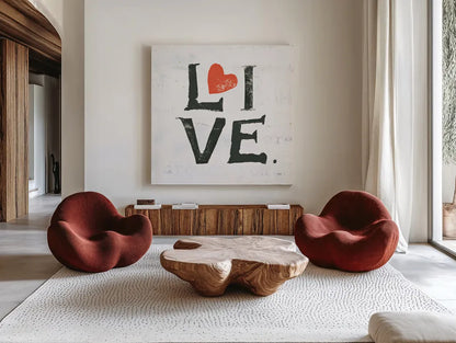 Live by Kellie Day. Shown as extra-large giant wall art in a modern living room. Available as an archival giclee rolled canvas, fine art paper, or poster print. SKU 29369a.