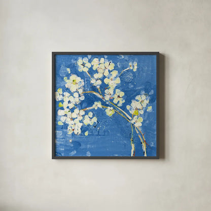 Live Dark Blue by Kellie Day. Shown in a sleek black glass frame for a contemporary gallery look. Available as an archival giclee rolled canvas, fine art paper, or poster print. SKU 36056a.