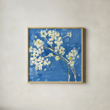 Live Dark Blue by Kellie Day. Shown in a natural wood glass frame for a timeless modern aesthetic. Available as an archival giclee rolled canvas, fine art paper, or poster print. SKU 36056a.