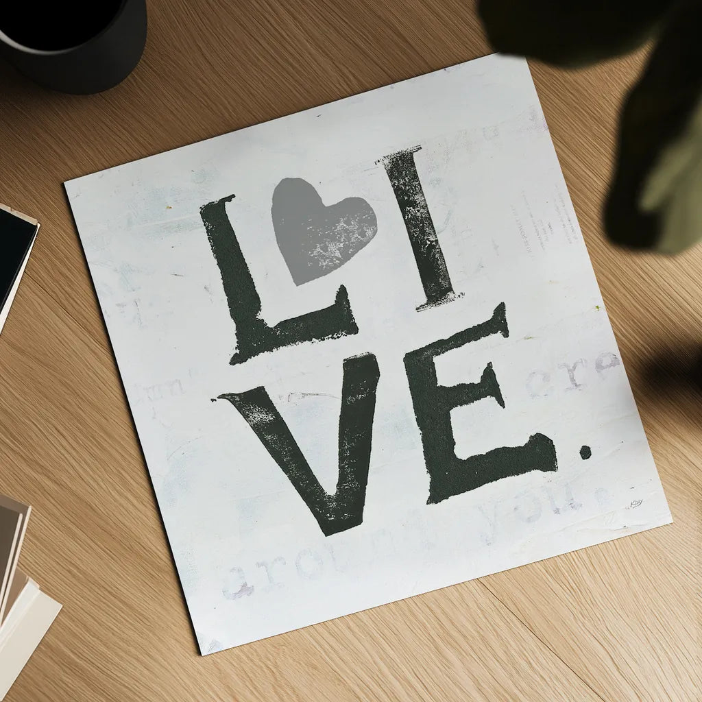 Live Gray Heart by Kellie Day. Shown as a detailed flat fine art print, highlighting archival giclee quality. Available as an archival giclee rolled canvas, fine art paper, or poster print. SKU 31341a.