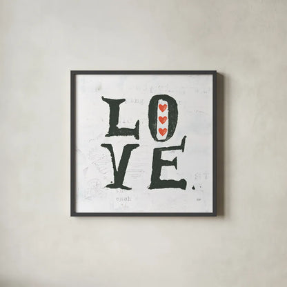 Love by Kellie Day. Shown in a sleek black glass frame for a contemporary gallery look. Available as an archival giclee rolled canvas, fine art paper, or poster print. SKU 29366a.