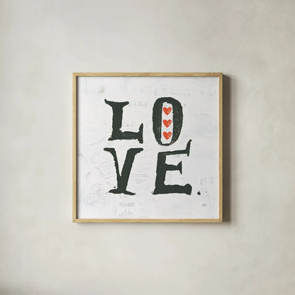 Love by Kellie Day. Shown in a natural wood glass frame for a timeless modern aesthetic. Available as an archival giclee rolled canvas, fine art paper, or poster print. SKU 29366a.