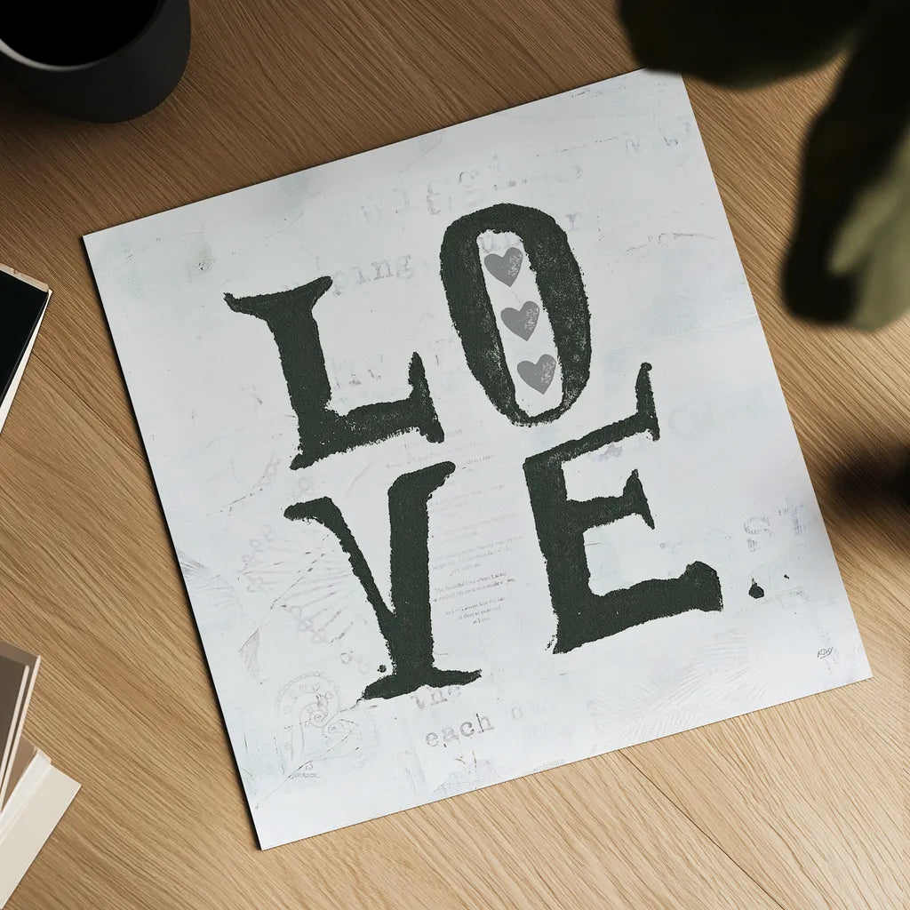 Love Gray Hearts by Kellie Day. Shown as a detailed flat fine art print, highlighting archival giclee quality. Available as an archival giclee rolled canvas, fine art paper, or poster print. SKU 31338a.